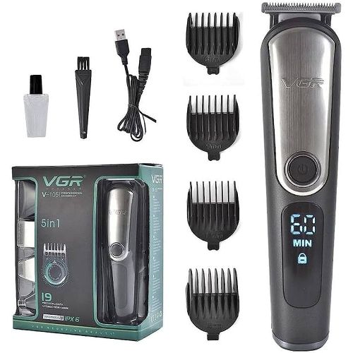 VGR V-105 5-in-1, Face, Hair and Body - Multi Grooming Kit, Hair Trimmer, Beard Trimmer, Ear & Nose Trimmer, Head Shaver Full Body Grooming Kit, Fully Washable IPX6 Waterproof, Runtime: 60 minutes