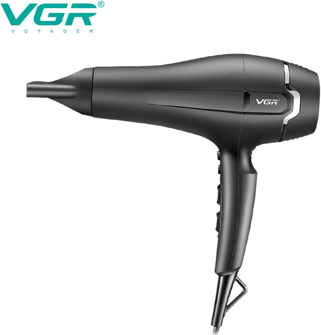 VGR V-450 Professional Salon Series Hair Dryer 2000-2400W AC Motor 3 Heat Setting Independent Cool Shot Styling Comb Nozzle Concentrator Overheating Protection with Turbo Function & 2 Speed Setting