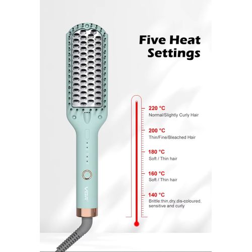 Hair Straightening Brush VGR V-592 , for straight and shiny hair in minutes, Maximum temperature of 220°C, Safe heating heads , 5 heating settings, LED temperature indicator , 360° rotating cable prevents tangling and provides flexibility during use.