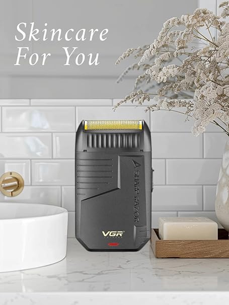 VGR V-375 Professional Electric Ultra-Thin Shaver Rechargeable Razor for Face Care Beard Trimmer Reciprocating Blade with USB Travel Shaver, Men's Electric Razor, Electric Shaver - Black