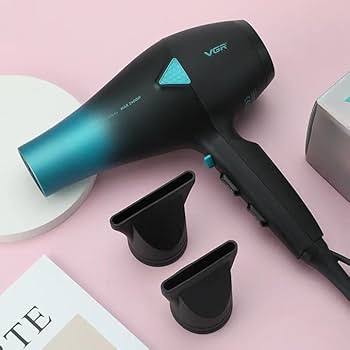 VGR V-455 Professional Hair Dryer with 2400W AC Motor, 3 Heat Settings, 2 Speed Settings, Cool Shot Button, Black and Blue, Dual Concentrator Nozzles