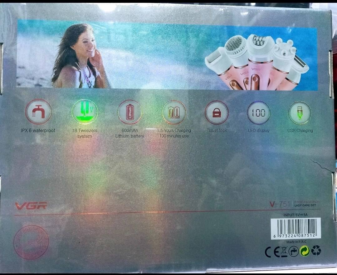 VGR Professional Lady Shaver Set 5X1 Women's Body Care Hair Removal Machine, V-751