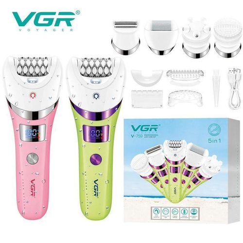 VGR V-759 Professional 5-in-1 Women's Hair Removal Device – IPX7 Waterproof, 30 Tweezer System, LED Light, 2 Speeds, 180-Minute Battery, USB Charging.