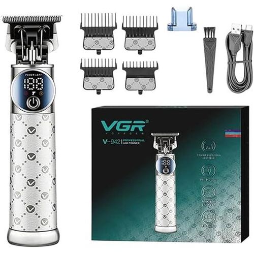 Professional Trimmer - Ceramic and Carbon Steel Blades, 2000mAh Battery, LED Display, Turbo Speed, USB-C Charging, Corded and Cordless VGR-942 Hair Clipper