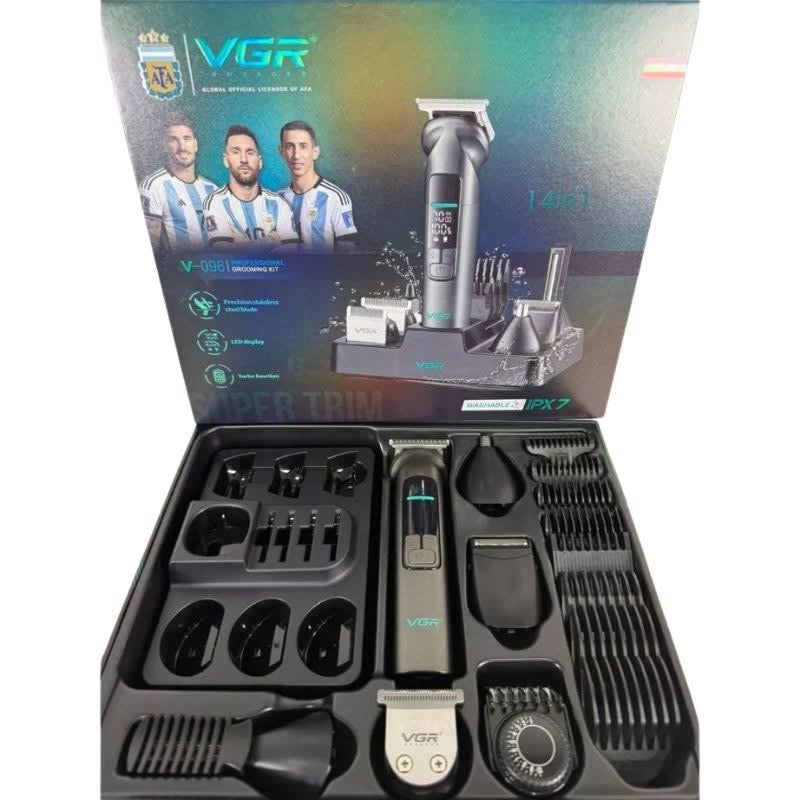 V-096IPX7 Professional Hair Trimmer Kit, 14-in-1 Waterproof Grooming Set with Metal Design, 150-Min Runtime, 7000 RPM Motor, Digital Display, USB Charging, Stand