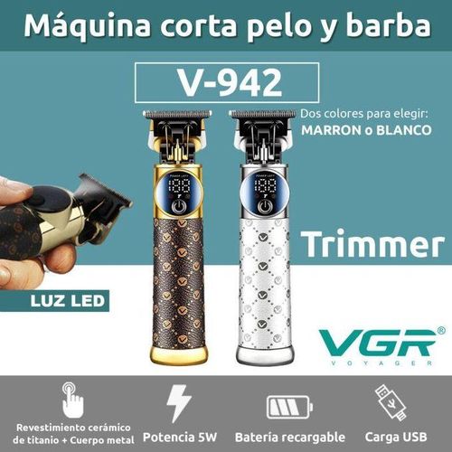 Professional Trimmer - Ceramic and Carbon Steel Blades, 2000mAh Battery, LED Display, Turbo Speed, USB-C Charging, Corded and Cordless VGR-942 Hair Clipper