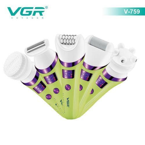 VGR V-759 Professional 5-in-1 Women's Hair Removal Device – IPX7 Waterproof, 30 Tweezer System, LED Light, 2 Speeds, 180-Minute Battery, USB Charging.