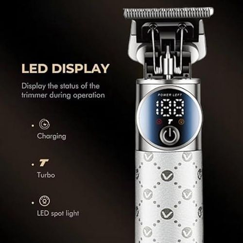 Professional Trimmer - Ceramic and Carbon Steel Blades, 2000mAh Battery, LED Display, Turbo Speed, USB-C Charging, Corded and Cordless VGR-942 Hair Clipper