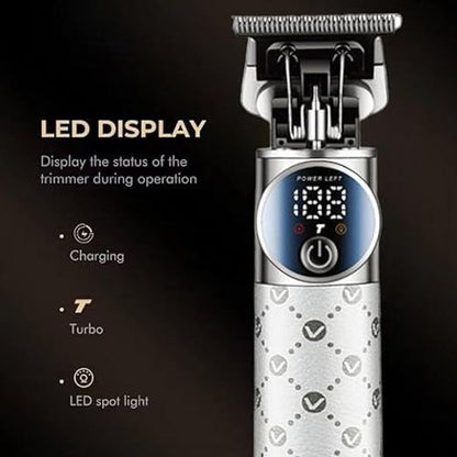 Professional Trimmer - Ceramic and Carbon Steel Blades, 2000mAh Battery, LED Display, Turbo Speed, USB-C Charging, Corded and Cordless VGR-942 Hair Clipper