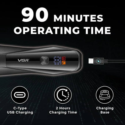 ماكينة حلاقة شعر الجسم VGR V-938 للرجال - ماكينة حلاقة شعر الكرات للرجال، ماكينة حلاقة شعر العانة مع 4 أمشاط تشذيب، ماكينة حلاقة شعر العانة المقاومة للماء مع قاعدة شحن لاسلكية وجهاز تشذيب الجسم مع كشاف LED وقفل للسفر 