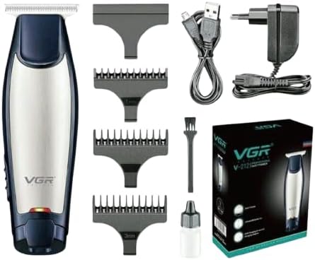 VGR V-212 Professional Razor, 3 Guide Combs, USB Charging, 80 Minutes Run, Silver and Navy