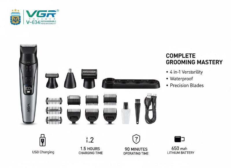 VGR V-634 4-in-1 Full Body Grooming Kit | Rechargeable Men’s Body Trimmer & Shaver