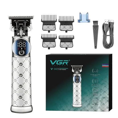 Professional Trimmer - Ceramic and Carbon Steel Blades, 2000mAh Battery, LED Display, Turbo Speed, USB-C Charging, Corded and Cordless VGR-942 Hair Clipper