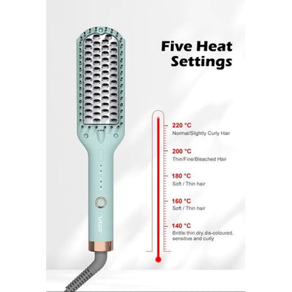 Hair Straightening Brush VGR V-592 , for straight and shiny hair in minutes, Maximum temperature of 220°C, Safe heating heads , 5 heating settings, LED temperature indicator , 360° rotating cable prevents tangling and provides flexibility during use.