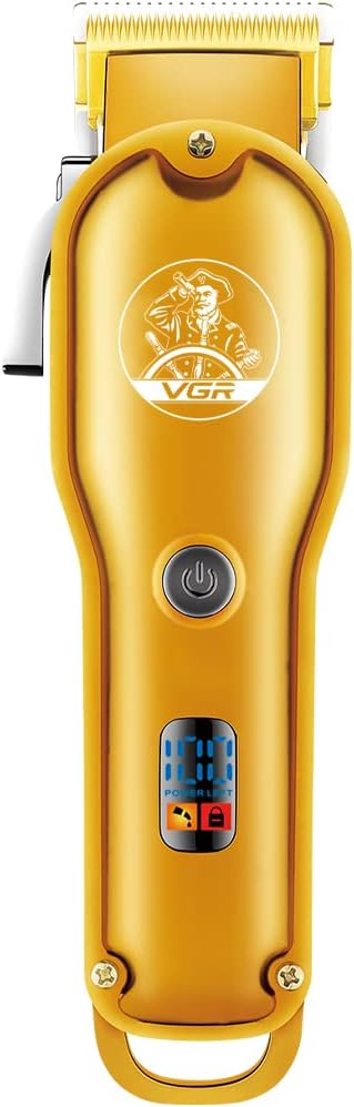 VGR V-650 Professional Hair Clipper with LED Display, Stainless Steel Blades, USB Charging cable, 6 Guide Comb, 2000 mAh Li-ion Battery (Gold)