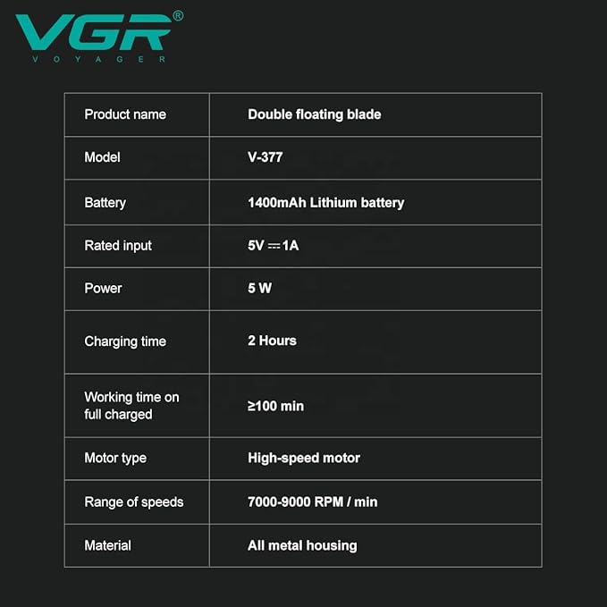 VGR 377 Foil Shaver for Men, Electric Razor for Shaving Face with Double Foil, 21-Speed 9000 RPM Motor Bald Shavers LED Display Titanium Foils, Barber Supplies (Red), Men's Gifts