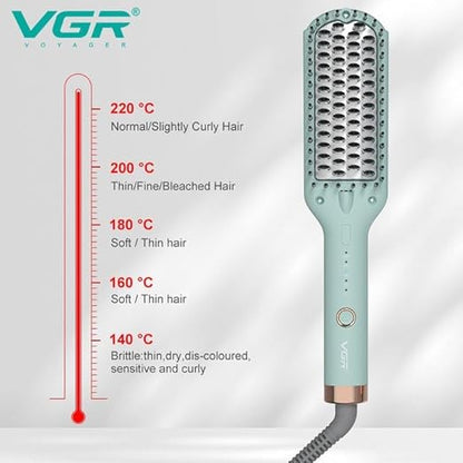 Hair Straightening Brush VGR V-592 , for straight and shiny hair in minutes, Maximum temperature of 220°C, Safe heating heads , 5 heating settings, LED temperature indicator , 360° rotating cable prevents tangling and provides flexibility during use.