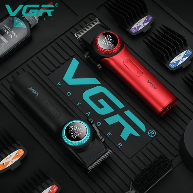 VGR 001 Professional Hair Clippers for Men, Cordless Barber Clippers for Hair Cutting, Carbon Steel Blade Hair Trimmers for Barbers, 9000RPM, LED Display, Black