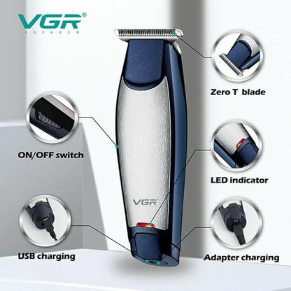 VGR V-212 Professional Razor, 3 Guide Combs, USB Charging, 80 Minutes Run, Silver and Navy