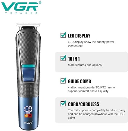 VGR V-108 Professional 10 in 1 Grooming Kit with LED Display