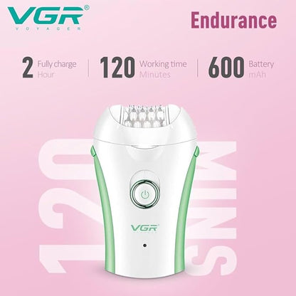 VGR V-705 Compact Professional Cordless Women Epilator for different body areas for gentle hair removal at home Wet & Dry use 120 minutes Runtime 32 Tweezers system & 2 speed settings