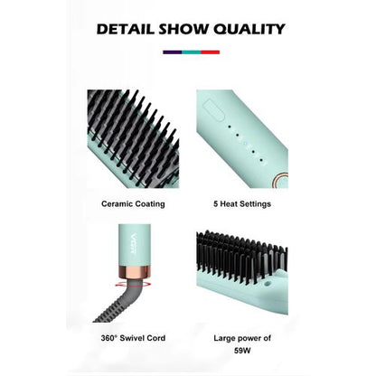 Hair Straightening Brush VGR V-592 , for straight and shiny hair in minutes, Maximum temperature of 220°C, Safe heating heads , 5 heating settings, LED temperature indicator , 360° rotating cable prevents tangling and provides flexibility during use.