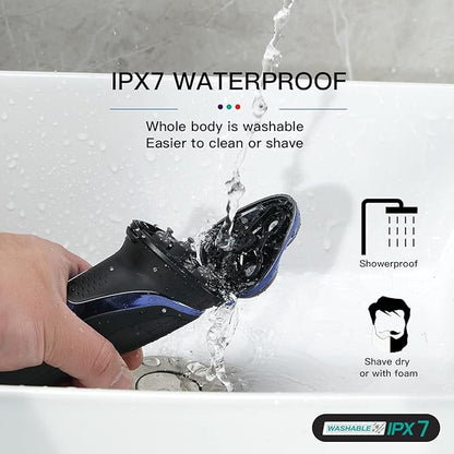 VGR V-306 Premium Cordless Rechargeable IPX7 Fully Waterproof 3 Head Electric Shaver Wet & Dry Rotary Shavers with Pop-up Trimmer Super-Fast Charge 90 minutes Runtime with LED Digital Display - Blue