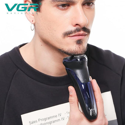 VGR V-306 Premium Cordless Rechargeable IPX7 Fully Waterproof 3 Head Electric Shaver Wet & Dry Rotary Shavers with Pop-up Trimmer Super-Fast Charge 90 minutes Runtime with LED Digital Display - Blue