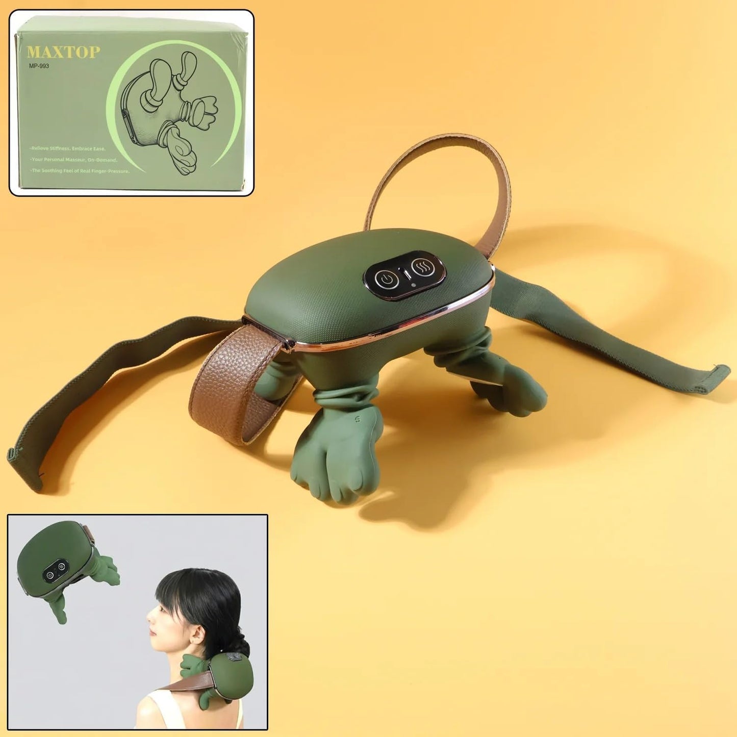 Rechargeable Neck and Shoulder Massager with Heat - 4D Bionic Kneading Massage Pillow for Cervical Pain Relief - Cordless Deep Tissue Electric Massager Machine with Adjustable Straps