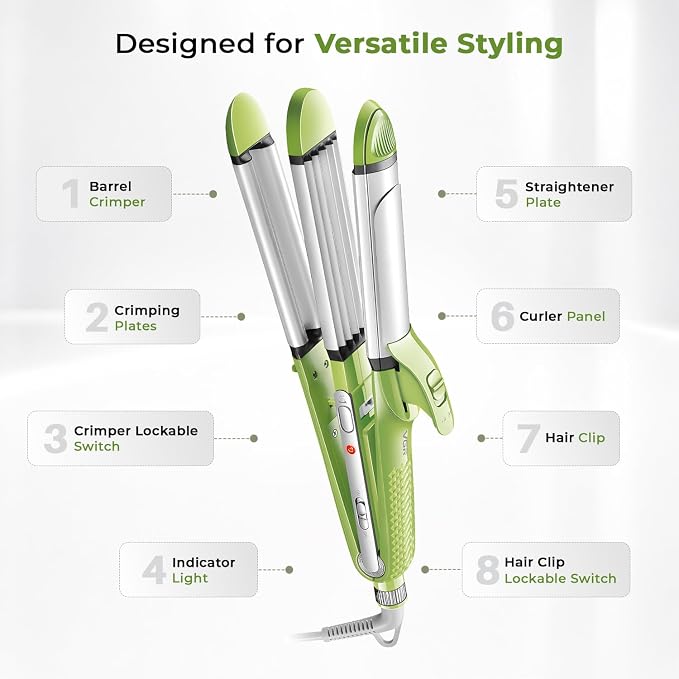 VGR V-569  4-in-1 Hair Styler - Hair Straightener, Curler, Crimper, and Waving Tool with Ceramic Coating Plates & Adjustable Heat Settings  Uniform Heat Technology .