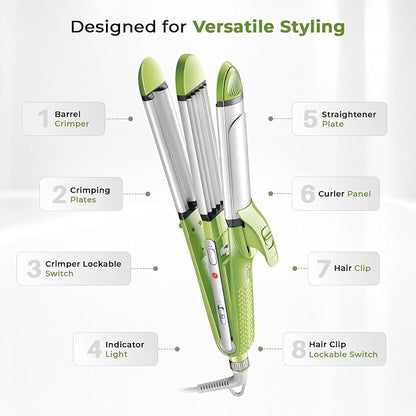VGR V-569  4-in-1 Hair Styler - Hair Straightener, Curler, Crimper, and Waving Tool with Ceramic Coating Plates & Adjustable Heat Settings  Uniform Heat Technology .