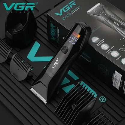 ماكينة حلاقة شعر الجسم VGR V-938 للرجال - ماكينة حلاقة شعر الكرات للرجال، ماكينة حلاقة شعر العانة مع 4 أمشاط تشذيب، ماكينة حلاقة شعر العانة المقاومة للماء مع قاعدة شحن لاسلكية وجهاز تشذيب الجسم مع كشاف LED وقفل للسفر 