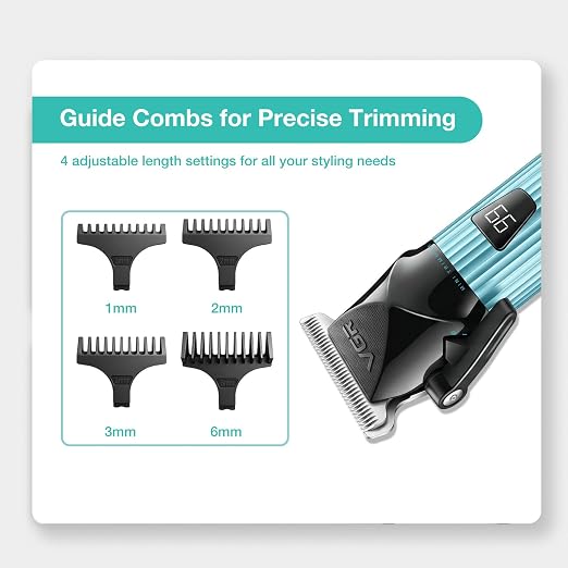VGR 037 Mini T-Blade Hair Trimmer for Men, Zero Gap Trimmers, Green Metal Body, Stainless Steel Blade, LED Display, USB Charging.