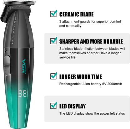 VGR 906 Fresh Fade Professional Hair Trimmer, 9000rpm Zero Gapped Beard Trimmer for Men, DLC T-Blade Cordless Hair Clipper for Barbers and USB Rechargeable, Green