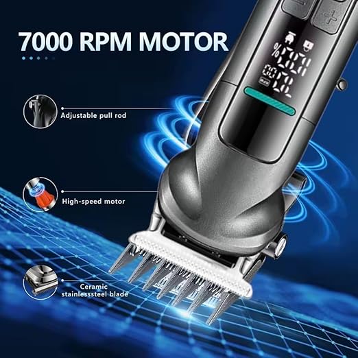 V-096IPX7 Professional Hair Trimmer Kit, 14-in-1 Waterproof Grooming Set with Metal Design, 150-Min Runtime, 7000 RPM Motor, Digital Display, USB Charging, Stand