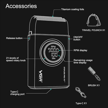 VGR 377 Foil Shaver for Men, Electric Razor for Shaving Face with Double Foil, 21-Speed 9000 RPM Motor Bald Shavers LED Display Titanium Foils, Barber Supplies (Red), Men's Gifts