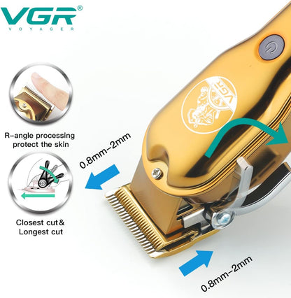 VGR V-650 Professional Hair Clipper with LED Display, Stainless Steel Blades, USB Charging cable, 6 Guide Comb, 2000 mAh Li-ion Battery (Gold)