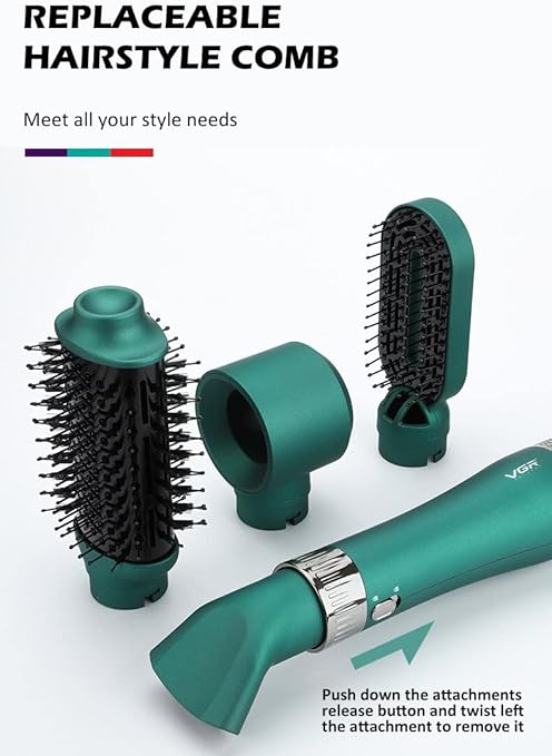 Vgr V-493 Professional 4In1 Hot Air Styler With Ceramic Coating & Overheating Protection Technology (High Power Of 1000 Watts, Green)