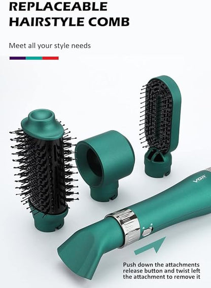 Vgr V-493 Professional 4In1 Hot Air Styler With Ceramic Coating & Overheating Protection Technology (High Power Of 1000 Watts, Green)