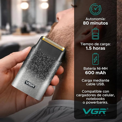 VGR V-326 Portable Electric Foil Shaver, USB Rechargeable, 600 mAh, 80 Min Runtime, for Skin Fades and Edge Contouring.