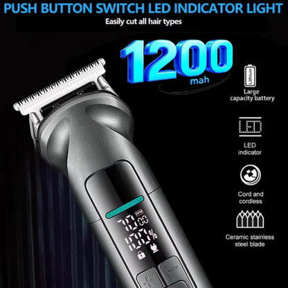 V-096IPX7 Professional Hair Trimmer Kit, 14-in-1 Waterproof Grooming Set with Metal Design, 150-Min Runtime, 7000 RPM Motor, Digital Display, USB Charging, Stand