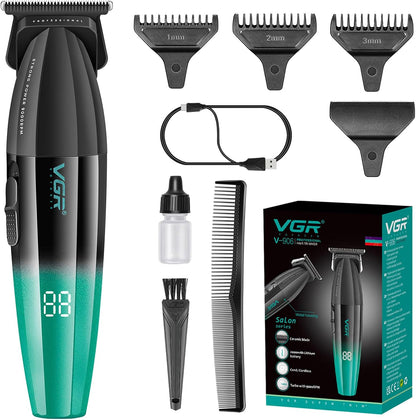 VGR 906 Fresh Fade Professional Hair Trimmer, 9000rpm Zero Gapped Beard Trimmer for Men, DLC T-Blade Cordless Hair Clipper for Barbers and USB Rechargeable, Green
