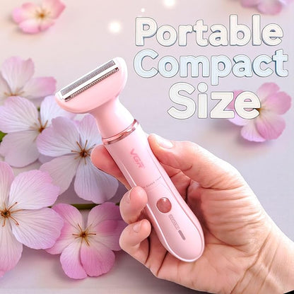 VGR V-761 Professional 4-in-1 Electric Lady Shaver Set, Pink, Waterproof Rechargeable Trimmer with Interchangeable Heads for Face, Body, Nose, Eyebrow Grooming, USB Charging.