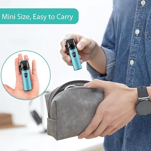 VGR 037 Mini T-Blade Hair Trimmer for Men, Zero Gap Trimmers, Green Metal Body, Stainless Steel Blade, LED Display, USB Charging.