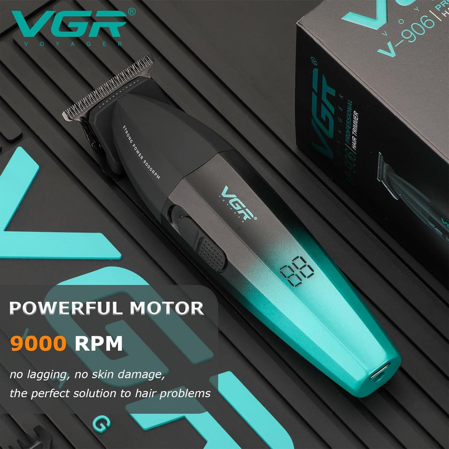 VGR 906 Fresh Fade Professional Hair Trimmer, 9000rpm Zero Gapped Beard Trimmer for Men, DLC T-Blade Cordless Hair Clipper for Barbers and USB Rechargeable, Green