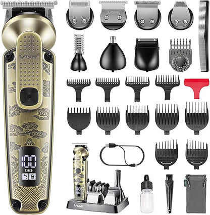VGR 095 Beard Trimmer for Men, 7 in 1 Waterproof Cordless Hair Trimmer and Trimmer, Electric Shavers with T-Blade, Grooming Kit for Nose Body Ear Mustache
