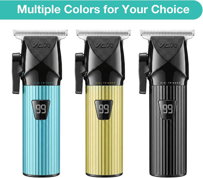 VGR 037 Mini T-Blade Hair Trimmer for Men, Zero Gap Trimmers, Green Metal Body, Stainless Steel Blade, LED Display, USB Charging.