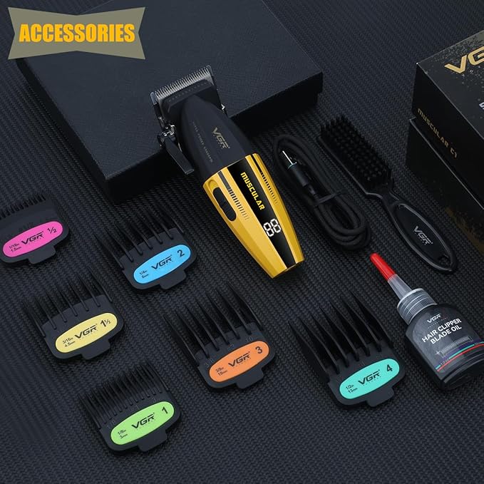 VGR 285 Fresh Fade Hair Clippers for Men, 9000RPM Professional Barber Clippers for Hair Cutting, Cordless Small Hair Trimmer Lightweight Versatile Barber Kit with 6 Magnetic Guide Combs, LED Display