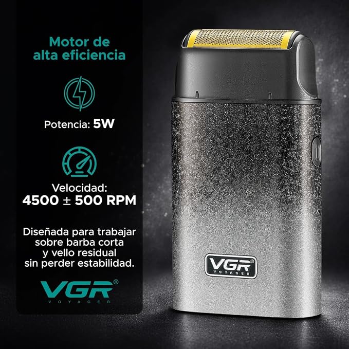 VGR V-326 Portable Electric Foil Shaver, USB Rechargeable, 600 mAh, 80 Min Runtime, for Skin Fades and Edge Contouring.
