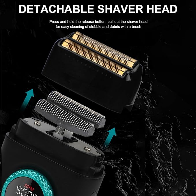 VGR 377 Foil Shaver for Men, Electric Razor for Shaving Face with Double Foil, 21-Speed 9000 RPM Motor Bald Shavers LED Display Titanium Foils, Barber Supplies (Red), Men's Gifts